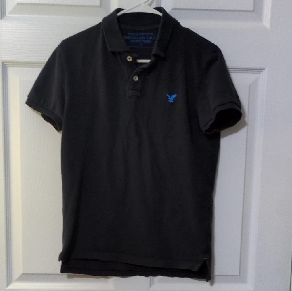 American Eagle Outfitters Dark Polo with Blue Emblem